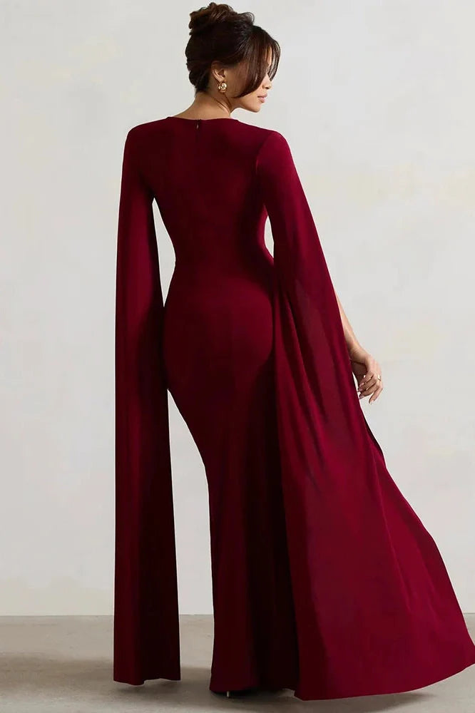 Long Cape Sleeve Square Collar Maxi Dress