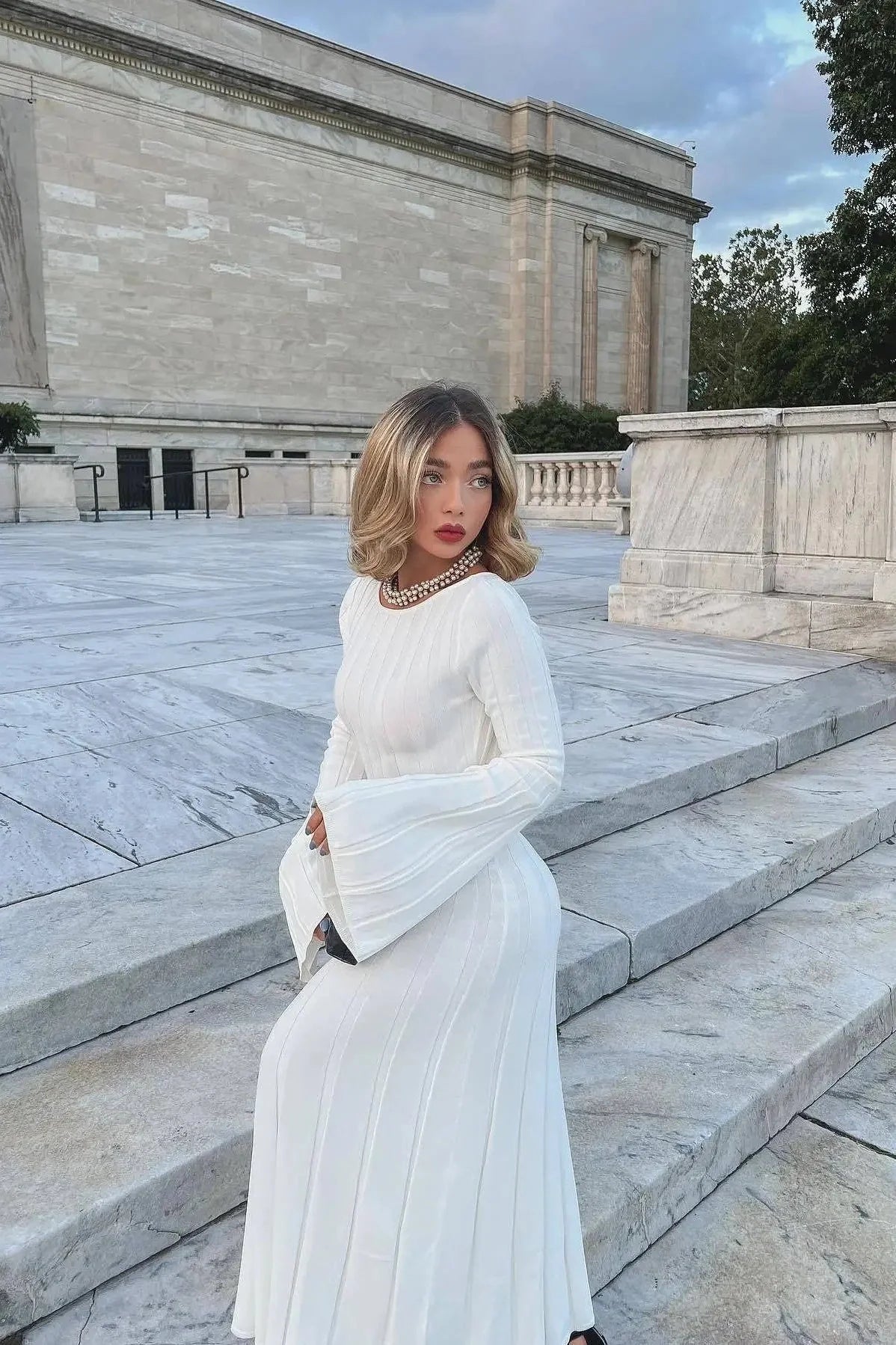 Backless Lace-Up Patchwork Slim High Waist Maxi Dress