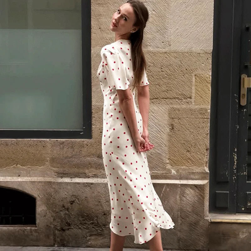 Elegant Polka Dot Patchwork Maxi Dress