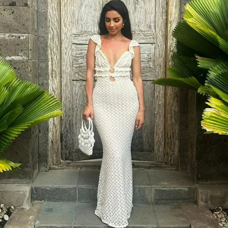Hollow Out Patchwork Backless Sleeveless Maxi Dress