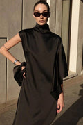 Elegant Sleeveless Turtleneck Irregular Maxi Dress