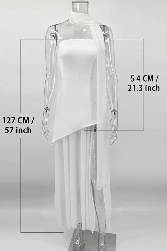Elegant Strapless Slit Sleeveless Mesh Maxi Dress