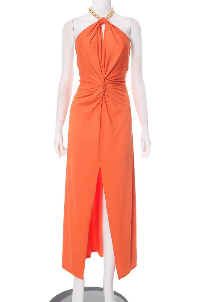 Backless Off-Shoulder Sleeveless High Split Maxi Dress