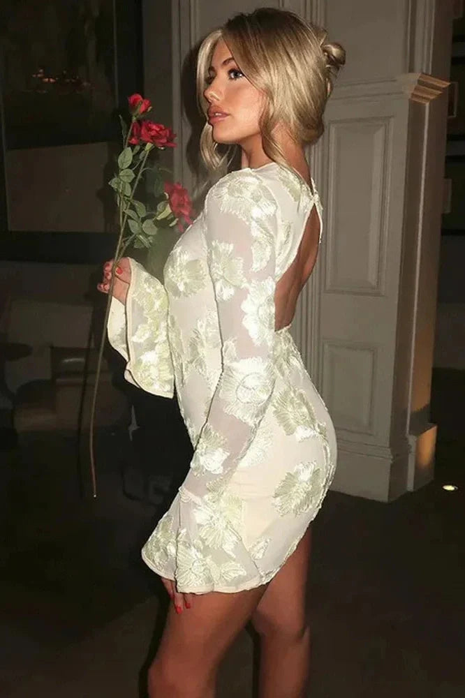 Backless Printed Patchwork Mini Dress