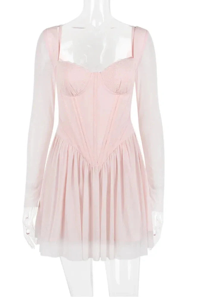 Backless Zipper Square Collar Long Sleeve Mini Dress
