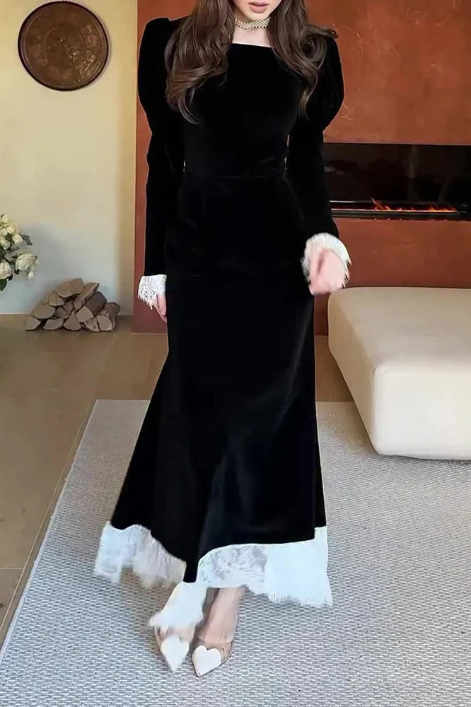 Elegant Long Sleeve High Waist Lace Maxi Dress