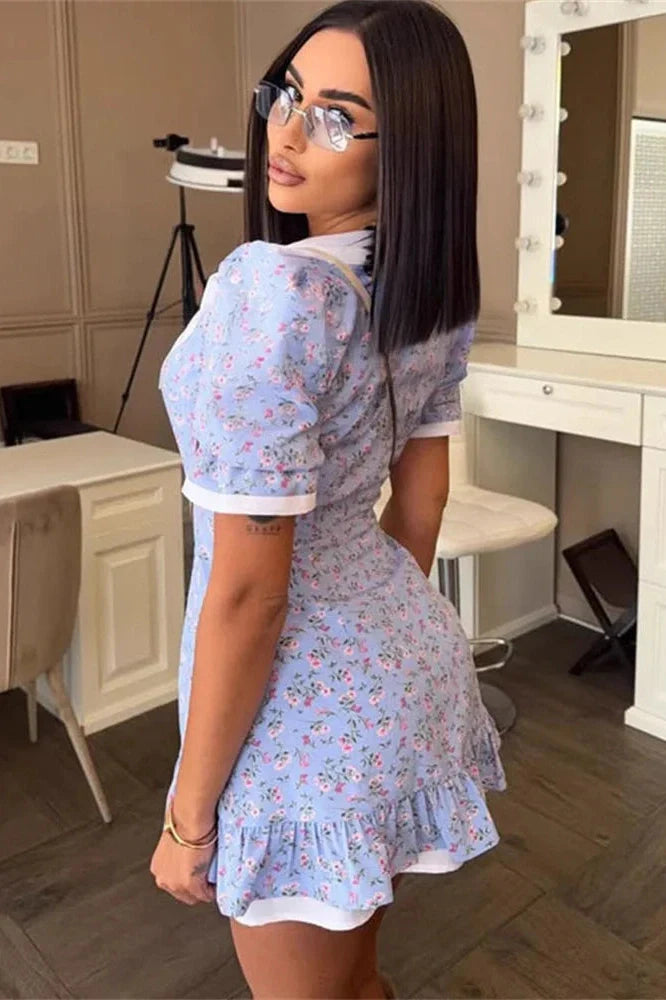 Printed Slim Short Sleeve Bodycon Mini Dress