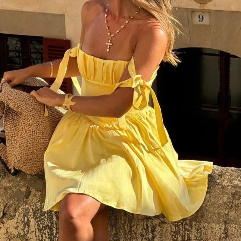 Sleeveless Lace Up Strapless A-Line Mini Dress