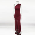 Off Shoulder See Through Patchwork Backless Maxi Dress