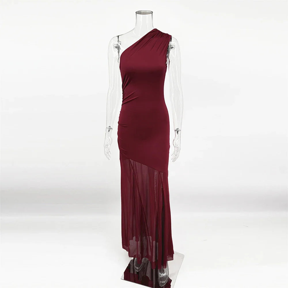 Off Shoulder See Through Patchwork Backless Maxi Dress