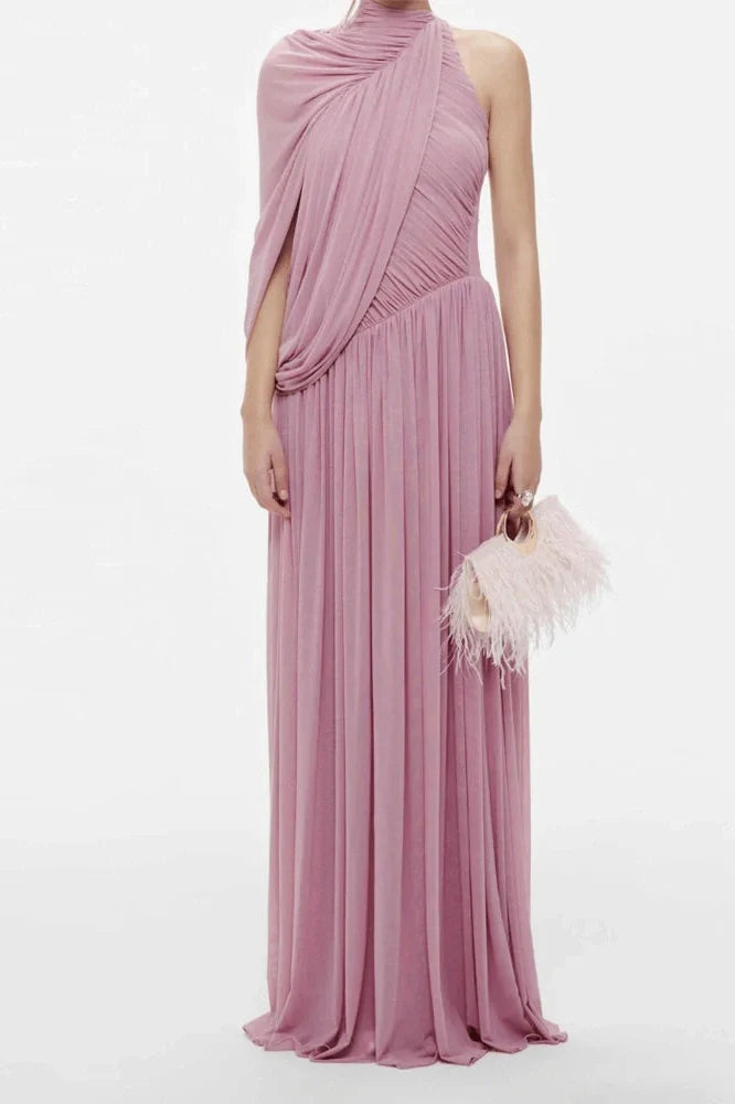 Hollow Out Pleated Slim Maxi Dress