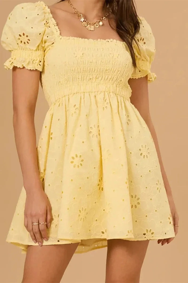 Puff Sleeve Square Neck A-Line Mini Dress
