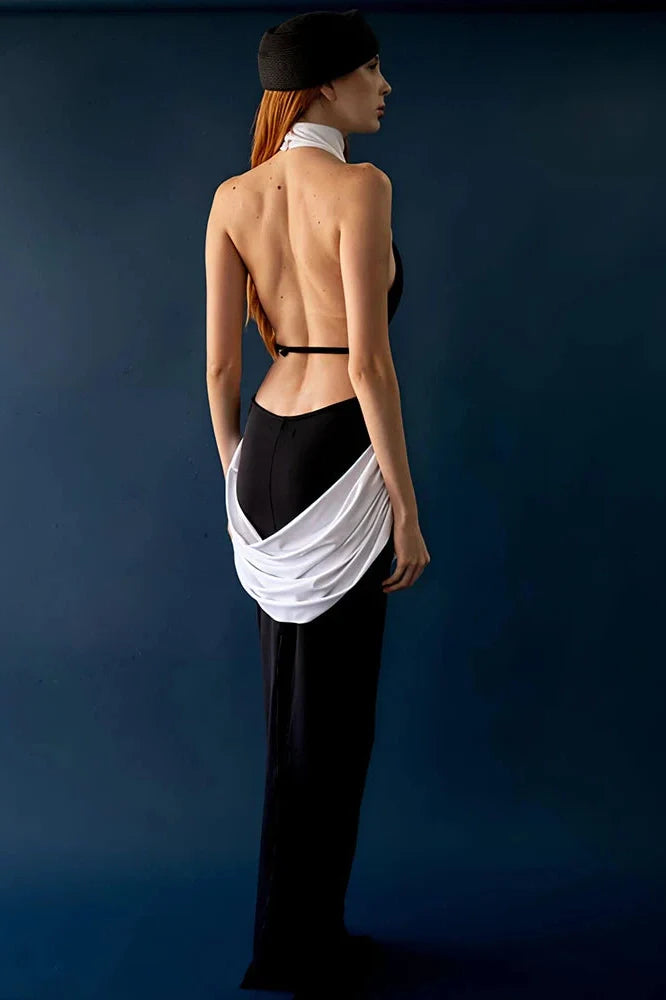 Backless Patchwork Off-Shoulder Sleeveless Bodycon Maxi Dress