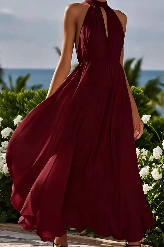 Elegant Sleeveless Loose High Waist Pleated Maxi Dress