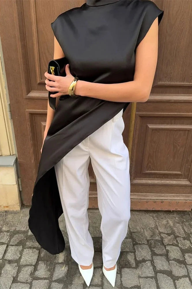 Sleeveless Turtleneck Patchwork Slim Midi Dress
