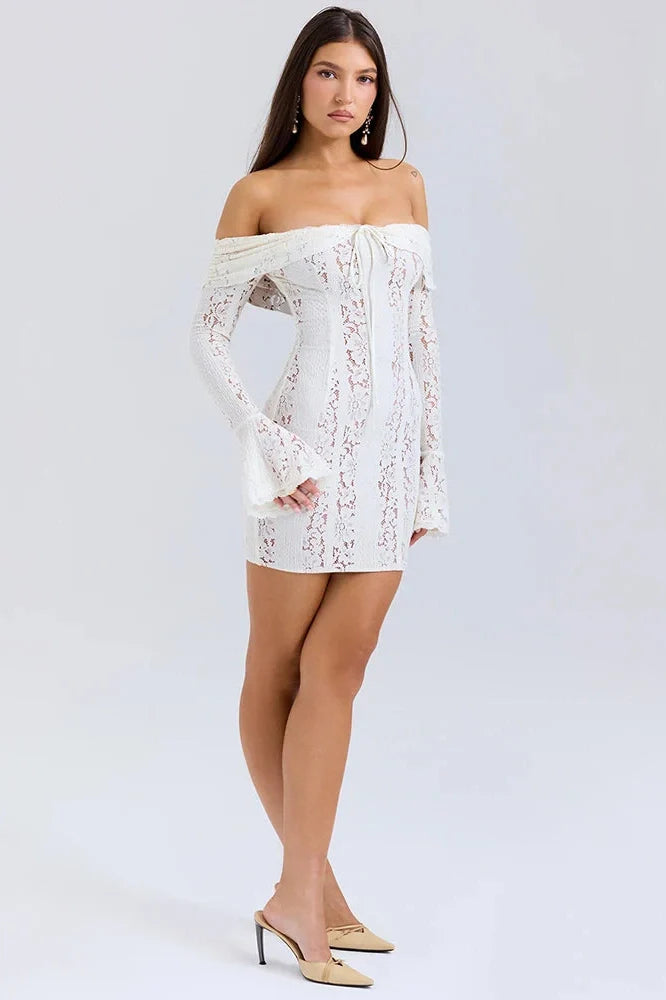 Off-shoulder Strapless Long Sleeve Lace Backless Mini Dress