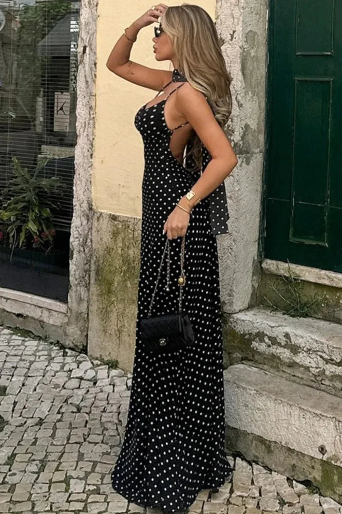 Spaghetti Strap Sleeveless Backless A-Line Maxi Dress
