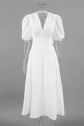 Backless Short Sleeve Slim V-Neck High Waist Midi Dress