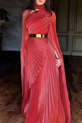 Elegant Hollow Out Printed Slit Sleeve High Waist Maxi Dress