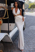 Hollow Out Deep V Neck Sleeveless Backless High Waist Bodycon Maxi Dress