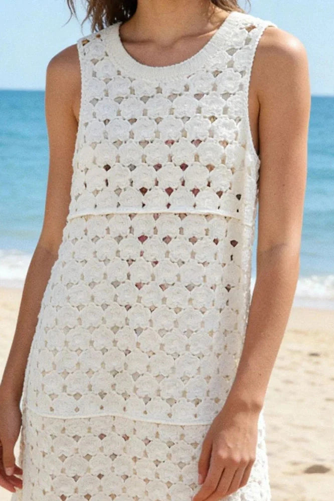 Elegant Hollow Out Loose Two Piece O-Neck Mini Dress
