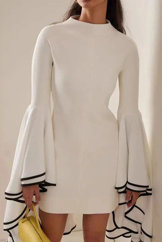 Elegant Patchwork High Waist Slim Long Sleeve Mini Dress