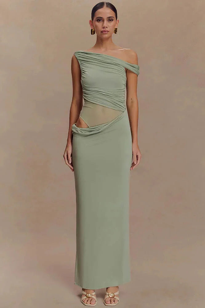 One Shoulder Backless Sleeveless Split Maxi Dress