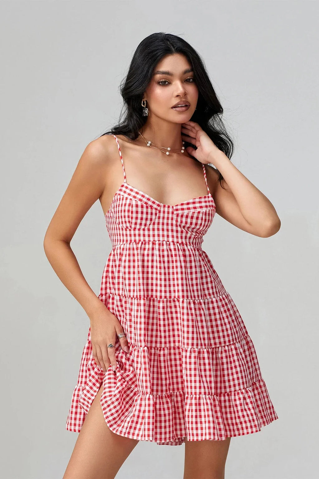 Spaghetti Strap Plaid Mini Dress