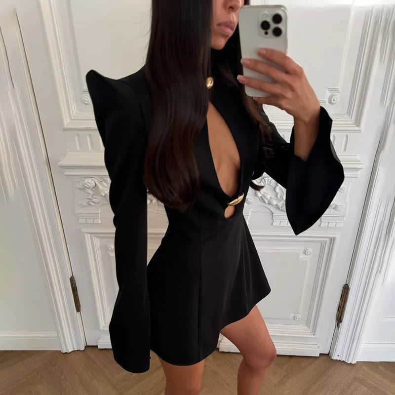 Hollow Out Patchwork High Waist Mini Dress
