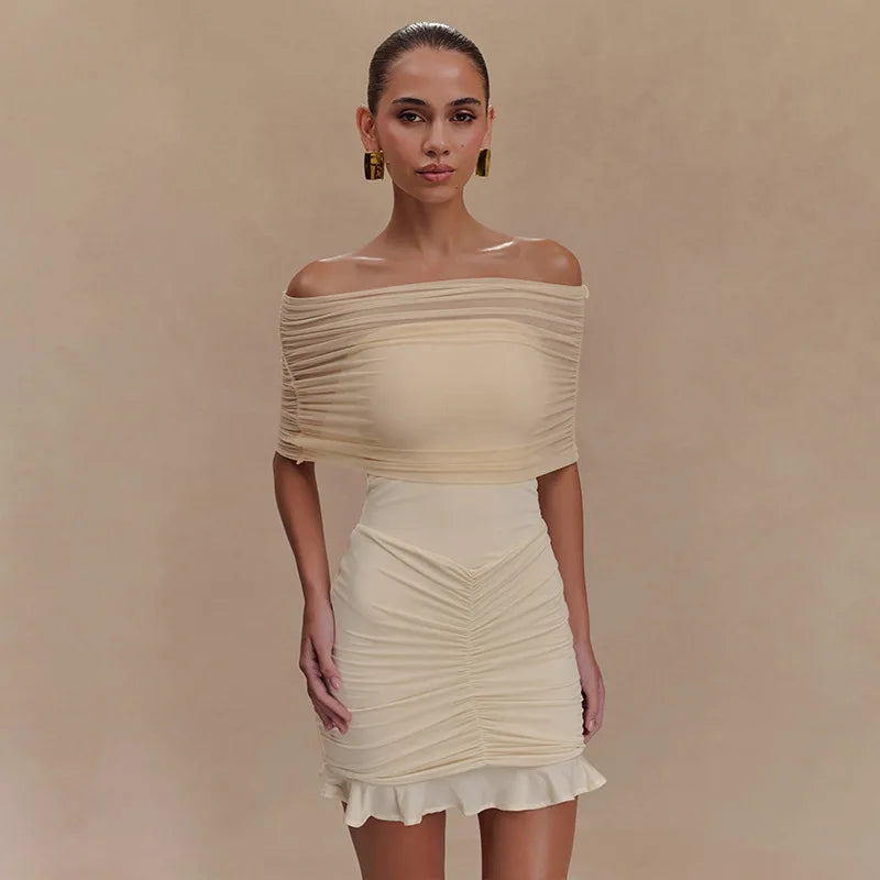 Pleated Strapless Sleeveless Slim Mini Dress
