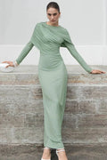 Long Sleeve O Neck Bodycon Irregular Maxi Dress