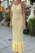 Hollow Out Lace-Up High Waist Slim Backless Maxi Dress