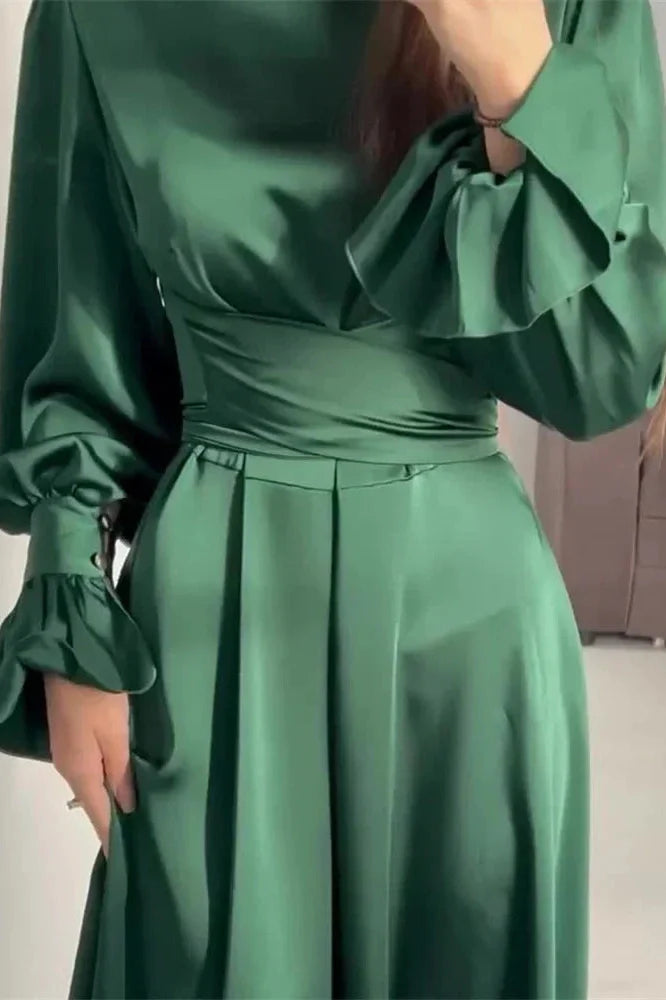 Patchwork Slim Lace-Up Maxi Dress