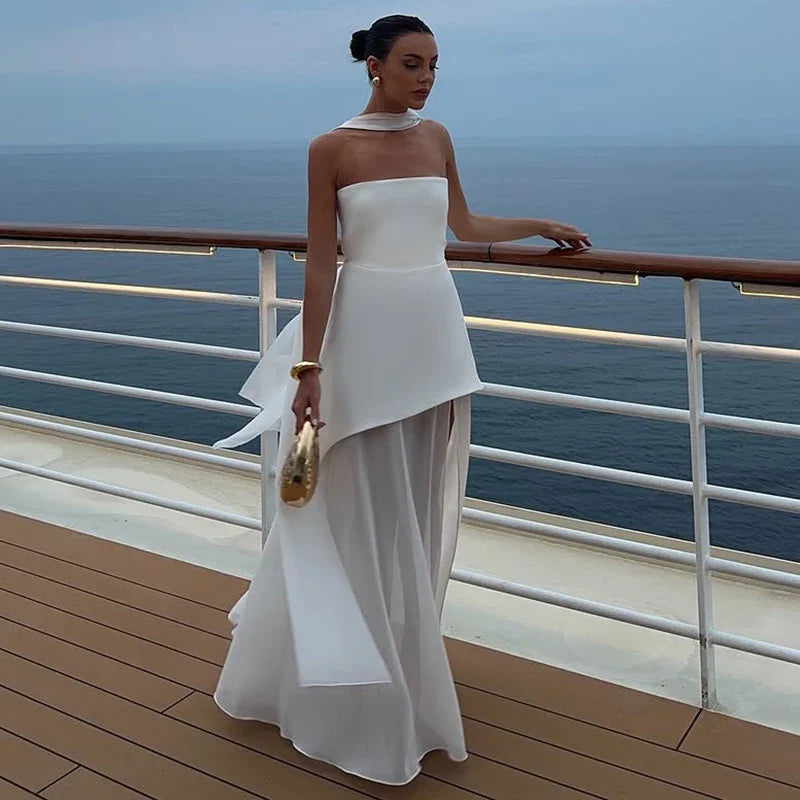Elegant Strapless Sleeveless Maxi Dress