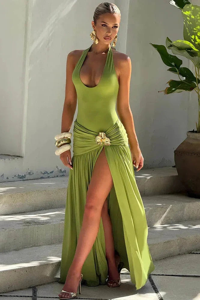 Elegant Backless Split Maxi Dress