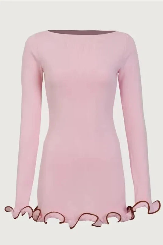 Long Sleeve Pullover O-Neck Mini Dress