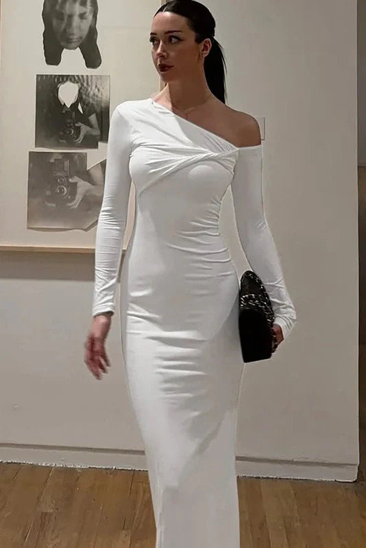 Elegant Full Sleeve Slim High Waist Maxi Dress