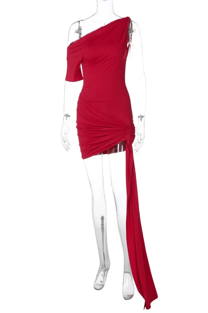 One-Shoulder Slim Patchwork Bodycon Mini Dress
