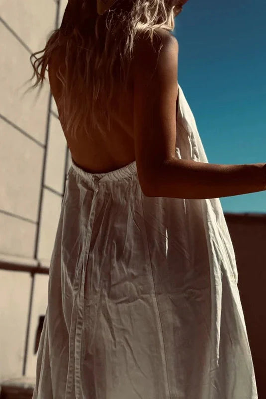 Elegant Sleeveless Button Backless Maxi Dress