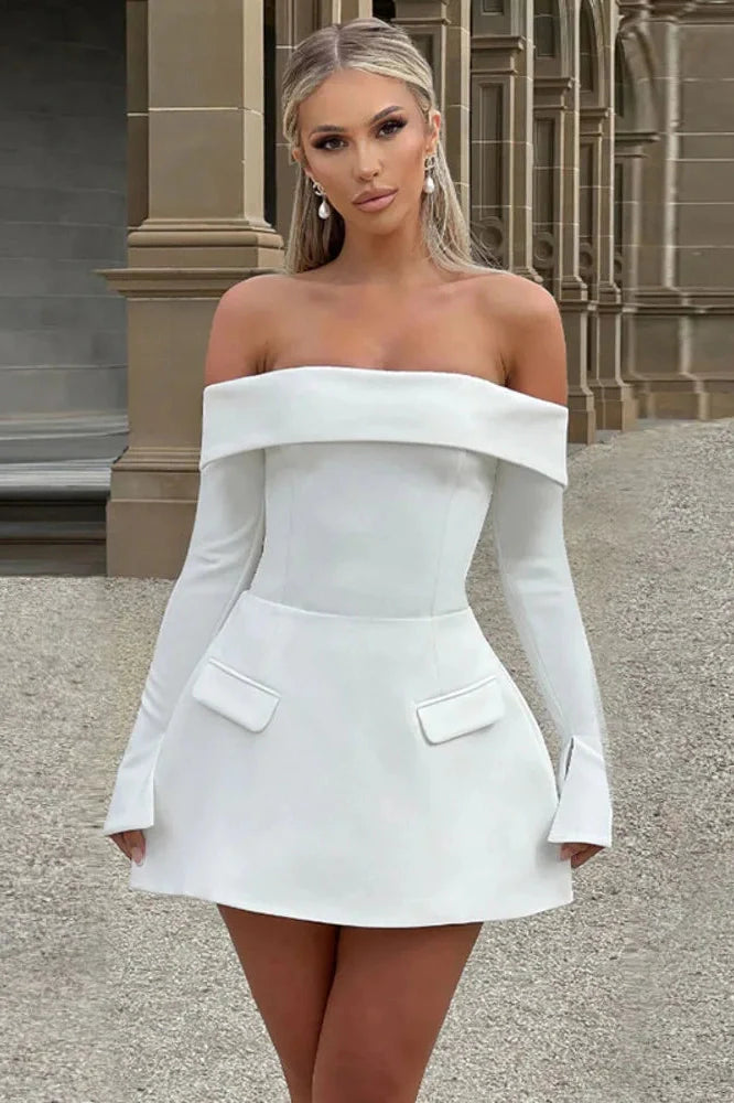 Off-shoulder Strapless Long Sleeve Backless A-line Mini Dress