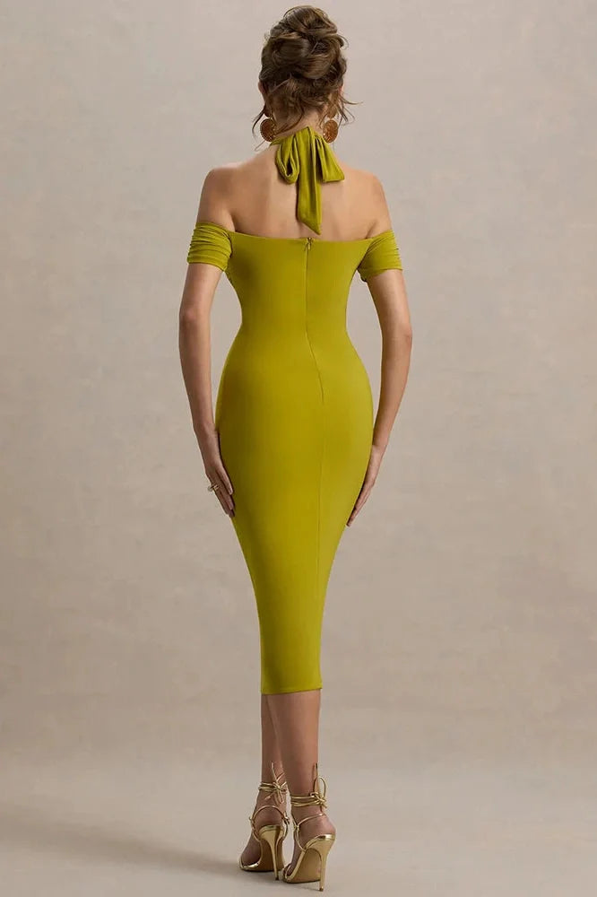 Hollow Out Backless Off-Shoulder Sleeveless Midi Dress
