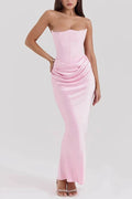 Hollow Out Off-Shoulder High Waist Pleated Maxi Dress