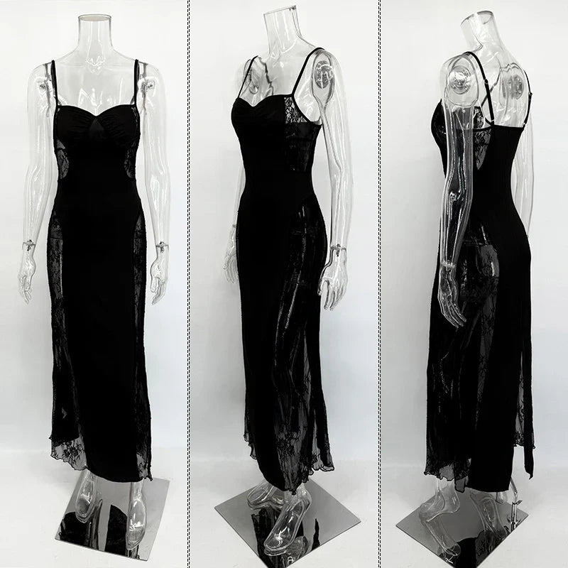 Lace Spaghetti Strap Slim Sleeveless Maxi Dress
