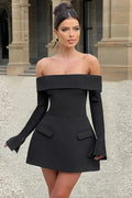 Off-shoulder Strapless Long Sleeve Backless A-line Mini Dress