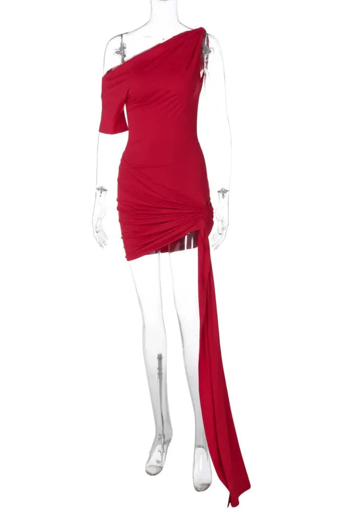 Oblique Shoulder Backless Irregular Sleeveless Mini Dress