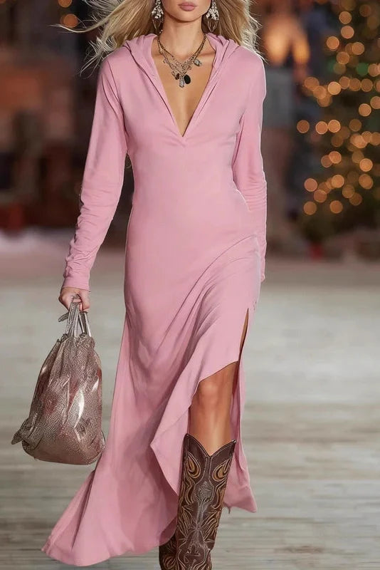Elegant Split Long Sleeve Irregular Maxi Dress