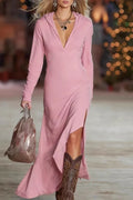 Elegant Split Long Sleeve Irregular Maxi Dress