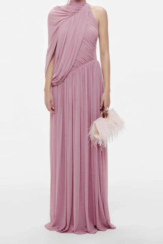 Hollow Out Pleated Slim Maxi Dress