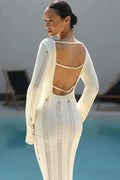 Hollow Out Backless Long Sleeve Knit Bodycon Maxi Dress