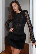 Lace Long Sleeve See Through Patchwork Mini Dress